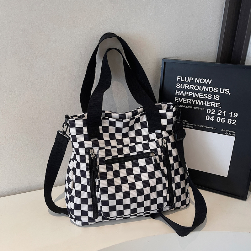 Cross-Border New Checkered Tote Bag for Women, Large Capacity Casual Versatile Shoulder Bag, Simple Student Commuter Crossbody Bag