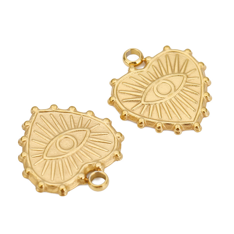 18K Gold Plated Plating Material 5 PCS/Package 15*16mm 304 Stainless Steel 18K Gold Plated Devil's Eye Heart Shape Pendant