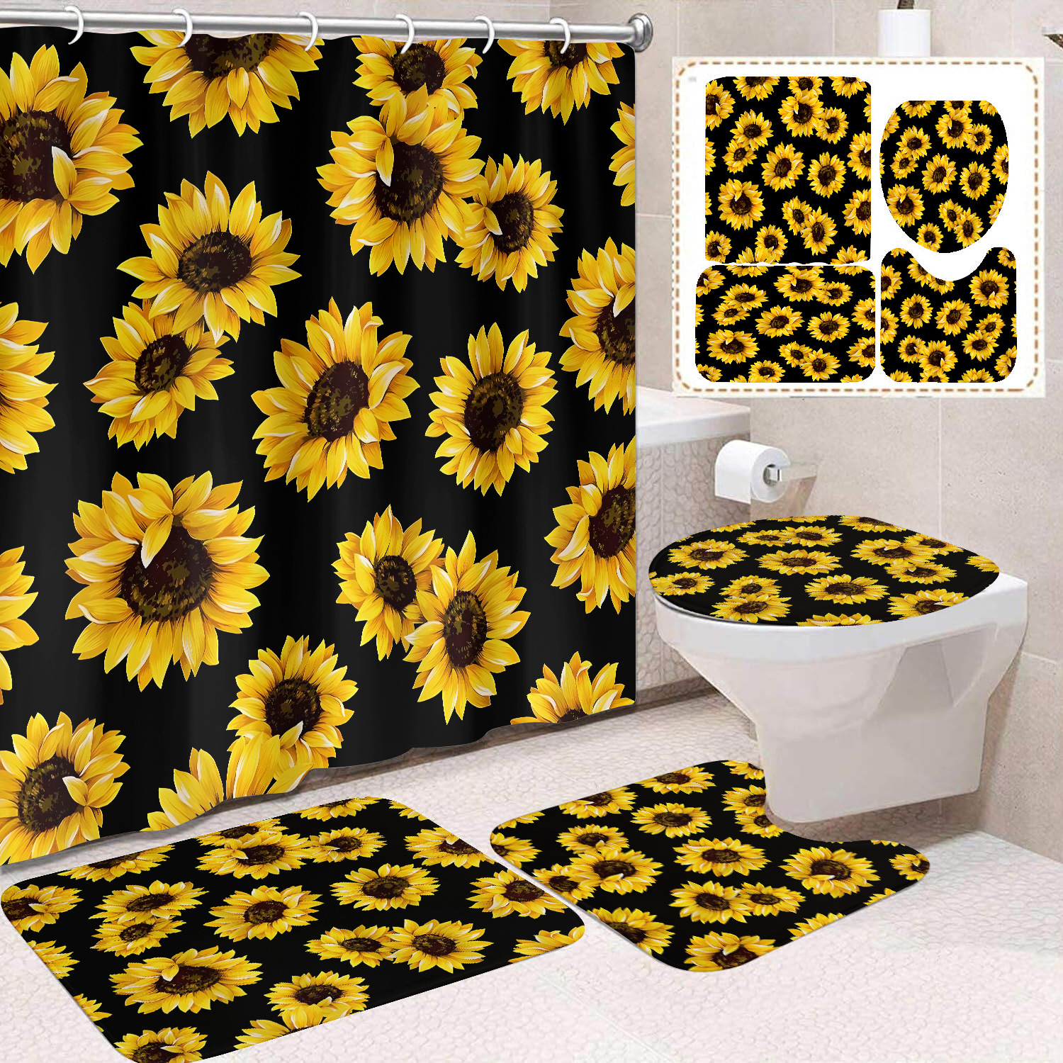 Cortina de ducha de Acción de Gracias, cosecha de otoño, serie de calabaza, cortina de ducha, cortina de baño, cortina de baño impermeable de poliéster, cortina de baño de cuatro piezas image 36