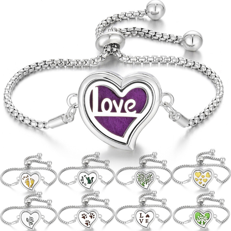 Stainless Steel Hollow Aromatherapy Love Bracelet Alloy Hollow Perfume Diffuser Adjustable Magnetic Couple Bracelet