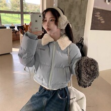 美式复古翻领羊羔绒毛领棉服女2026年新款冬季保暖短款棉衣