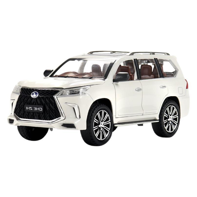 (2개) 1:24 천둥 차 LX570 시뮬레이션 합금 SUV 자동차 모델 장난감은 문 소리와 가벼운 컬렉션 장식품 어린이 선물을 열 수 있습니다