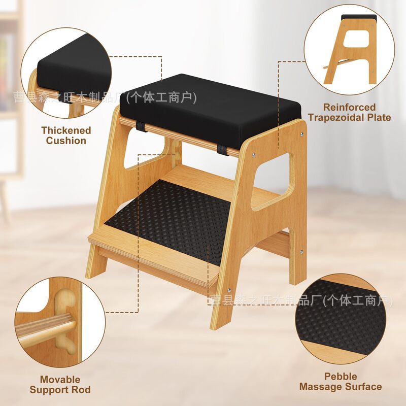Cross-Border Wooden Office Desk Footrest, Double-Layer Solid Wood Office Footrest, Adjustable Wooden Footstool