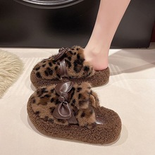 法式慵懒风蝴蝶结一脚蹬包头毛毛半拖鞋秋冬保暖厚底增高显瘦棉拖