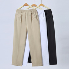 妈妈裤子纯棉宽松直筒小个子中老年女裤夏季薄款高腰弹力奶奶休闲