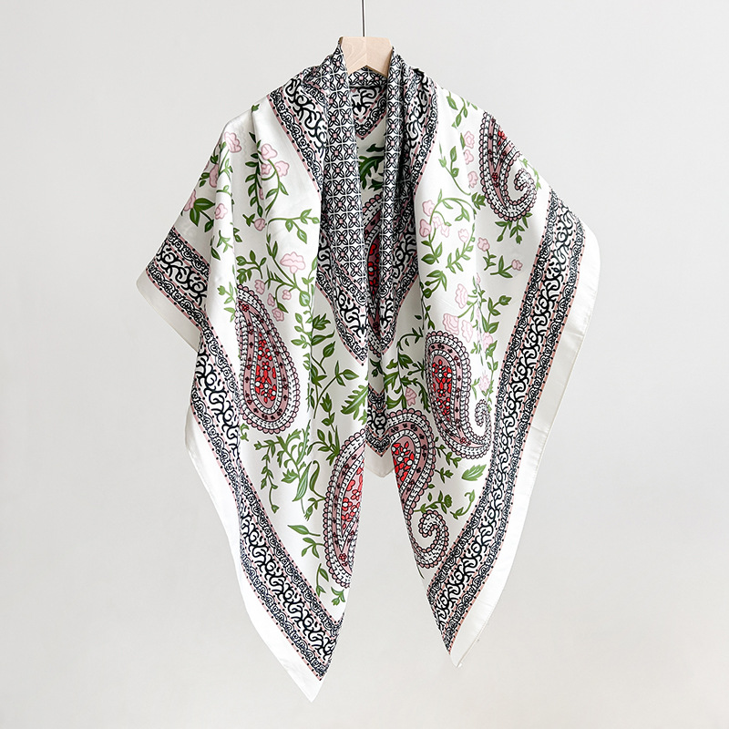 Japón y Corea del Sur INS estilo de personalidad nicho geométrico impresión bufandas de seda regalo de vacaciones sensación de lujo ligero toallas de twill