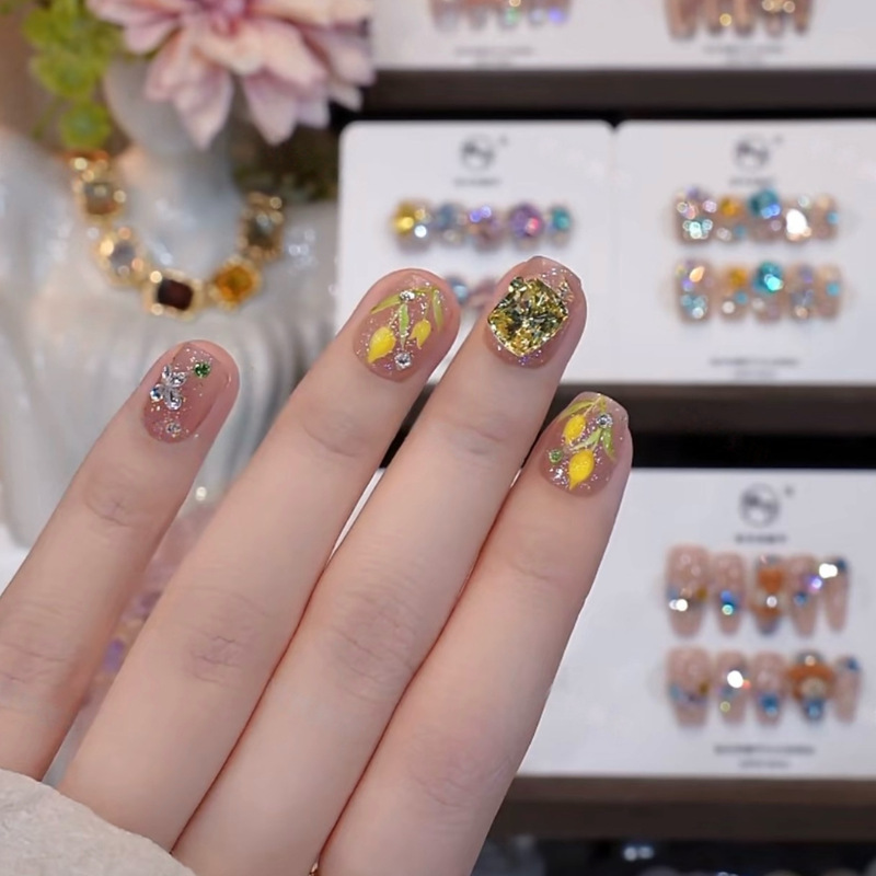 Spring and Summer Hot-Selling Nail Art, Handmade Wearable Nails, Hand-Painted Tulips, Full of Diamonds, High-End Nail Stickers
