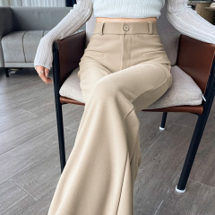 实拍现货喇叭裤女2025秋冬老钱卡其色高腰休闲西装裤修身显瘦弹力