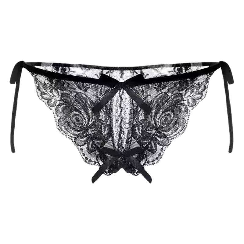 Сексуальные кружевные открытые стринги на шнуровке с ремешком и бантом, полые перспективные трусы, очаровательное нижнее белье