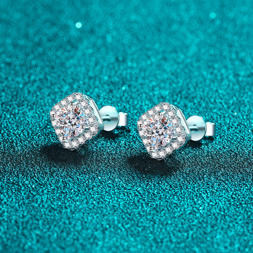 925 sterling silver earrings for women fat square moissanite earrings plated pt950 gold ear jewelry manufacturer wholesale