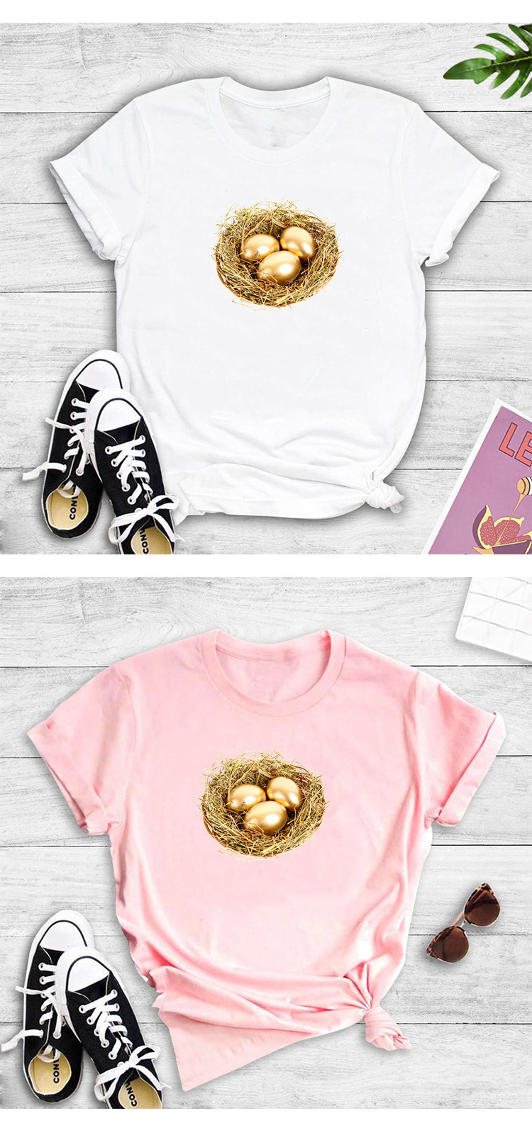  creative golden egg print T-shirt NSYIC58794