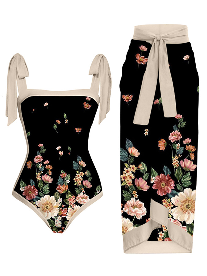 238g Weight Pullovers Placket Type Polyester Fabric Type Bodysuit Tops Type Swimming Occasion Ditsy Floral Pattern Women'S Gender Printing Craft Women's Beach Ditsy Floral 2 Piece Set One Piece