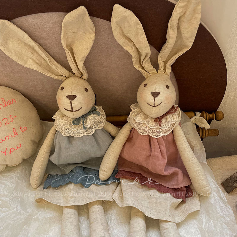 New Korean style handmade cotton and linen rabbit doll with lace skirt, children's comfort toy, home decoration for women.