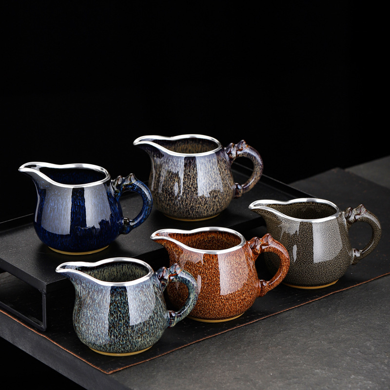 鎏银复古窑变家用分茶器陶瓷公道杯茶具创意时尚日式咖啡杯喝茶杯