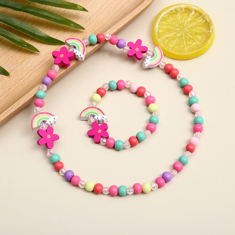 Cute Cartoon Character Flower Arylic Stoving Varnish Girl's Bracelets Necklace 1 Set display picture 8