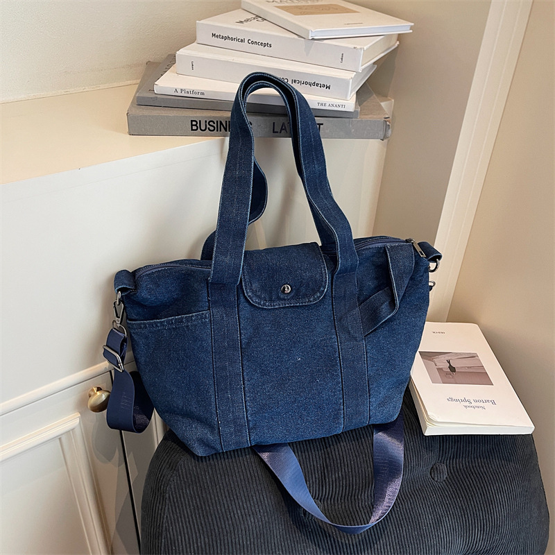 2025 Autumn New Casual and Simple Large Capacity Denim Tote Bag Simple Commuting Handbag Fashion Shoulder Bag