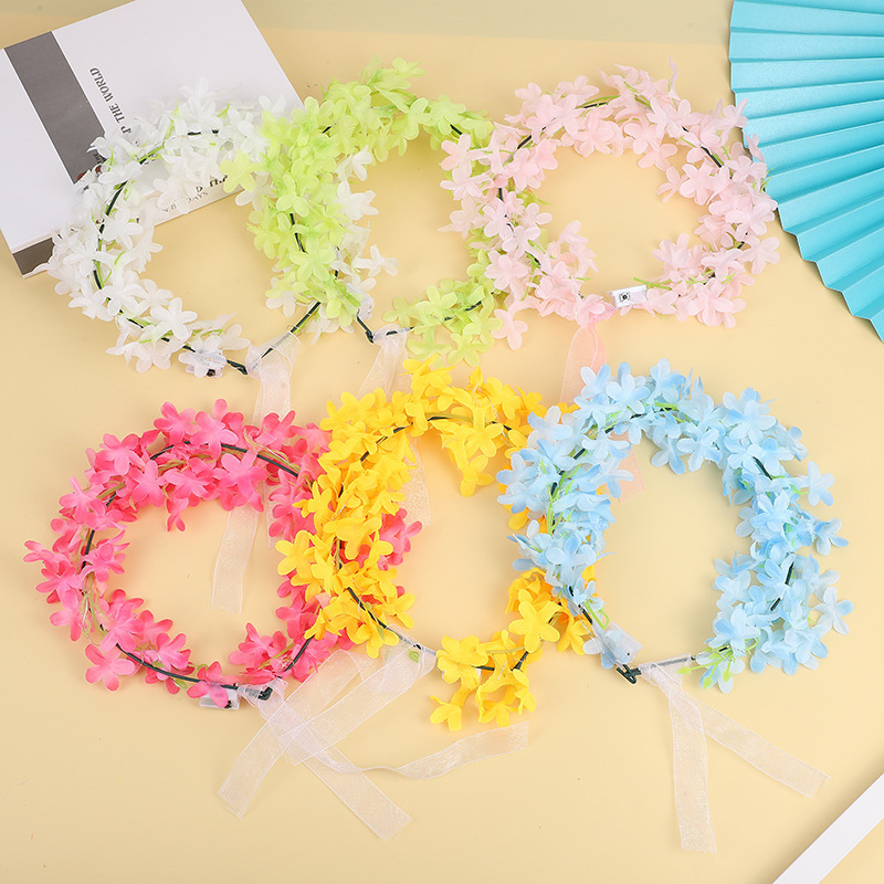Mori nueva transfronteriza Hawaiana luminosa Garland accesorios para el cabello Súper diadema de hadas al aire libre punto escénico Foto Garland suministro
