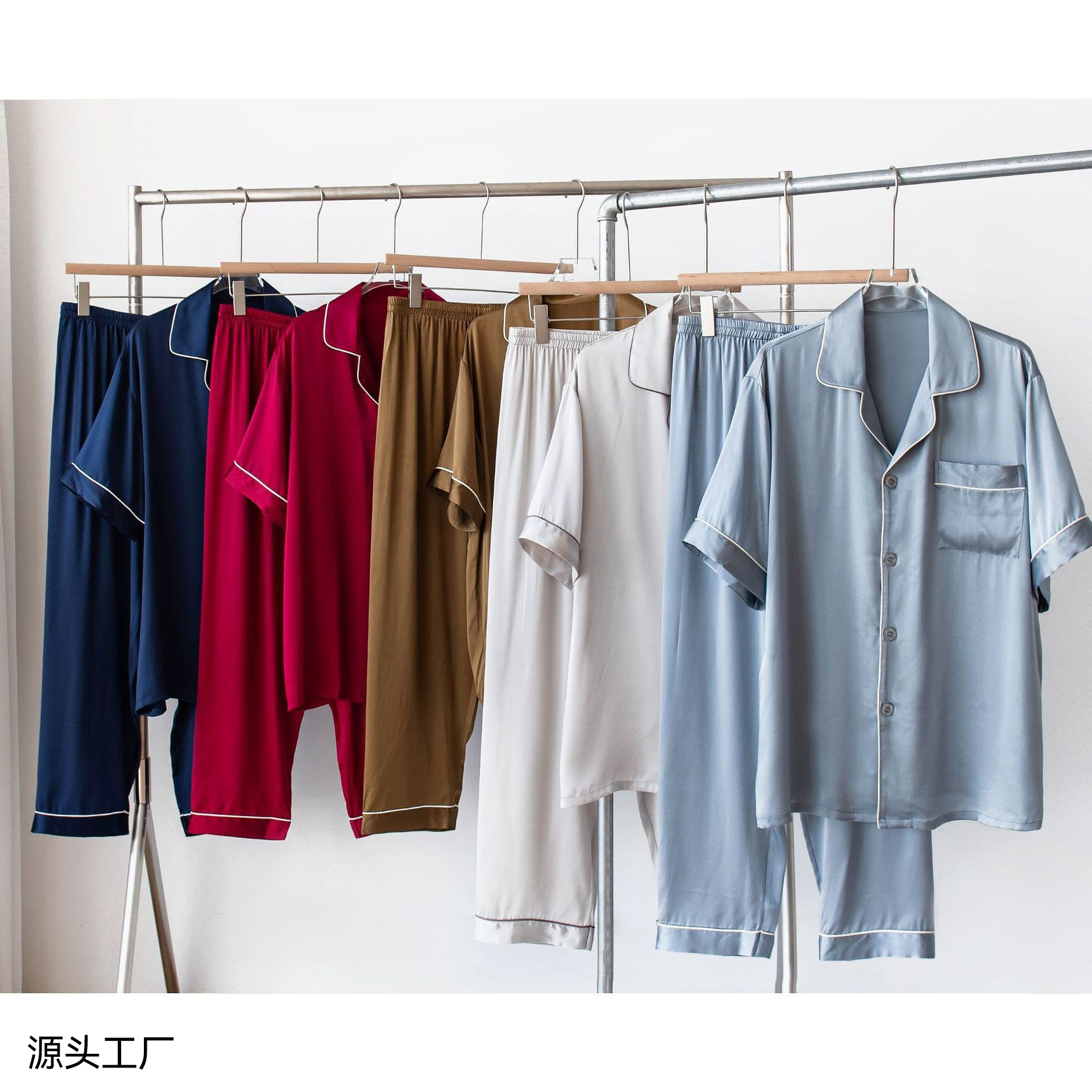 Silk Men's Short-Sleeved Trousers Home Pajamas Set New Men's Pajamas Texture Loose and Comfortable Lapel Suit