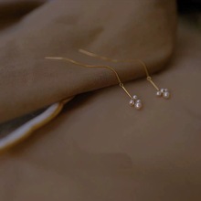 爱洛奇 s925银耳线女韩版小清新多颗贝珠合成珍珠长款耳饰品G3864