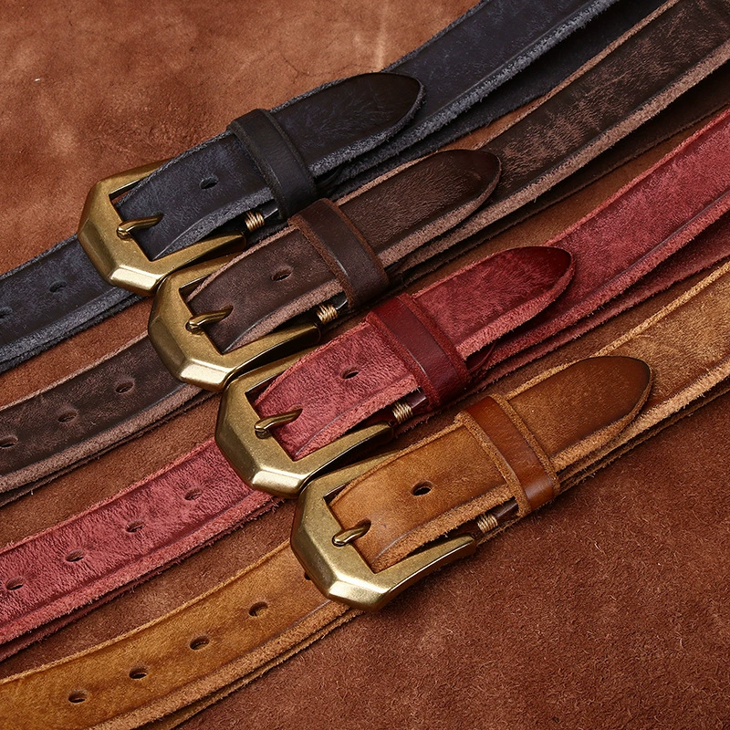 Leather copper retro belt, genuine leather, cowhide