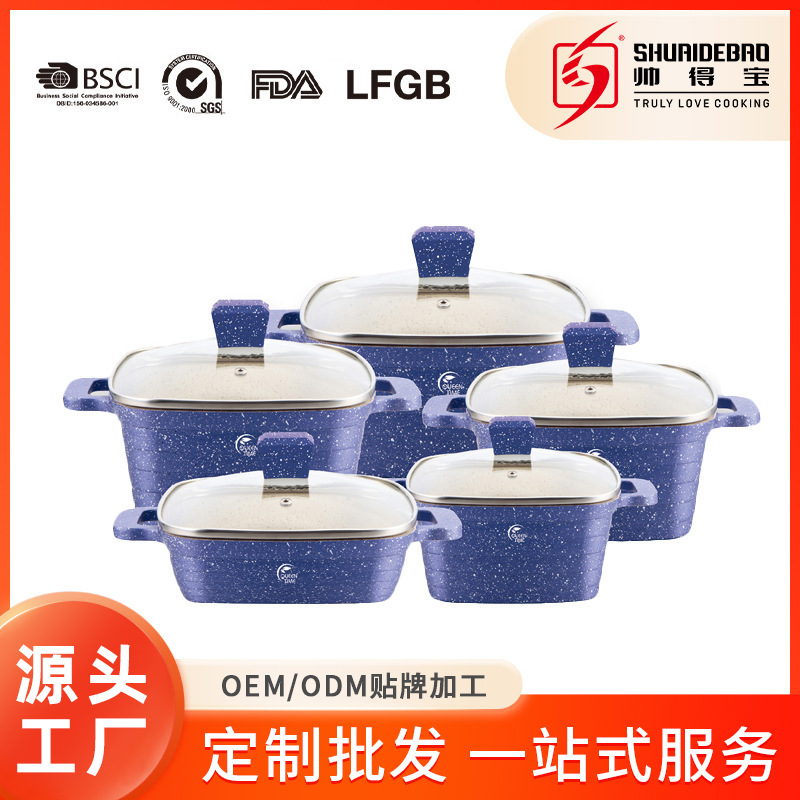 FUENTE Fábrica Comercio exterior olla cuadrada horizontal mármol fundición olla de sopa 24/28/32cm