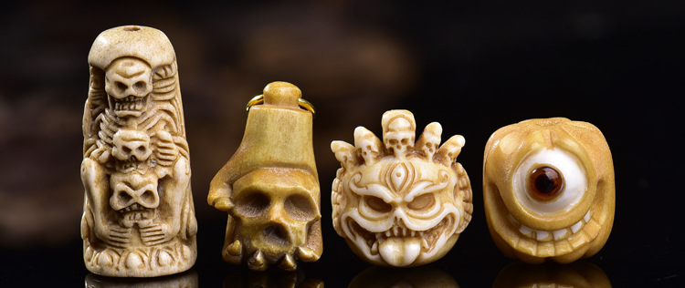 Xizang-Style Carved One-Eyed Monster Pendant Spacer Bead DIY Semi-Finished Buddhist Bead Bracelet Accessory
