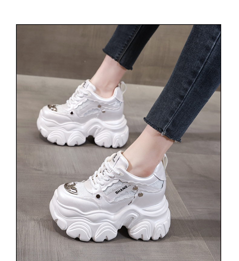 Giày sneaker nữ chunky đế dày tăng chiều cao, phong cách thể thao — Màu trắng chi tiết 15