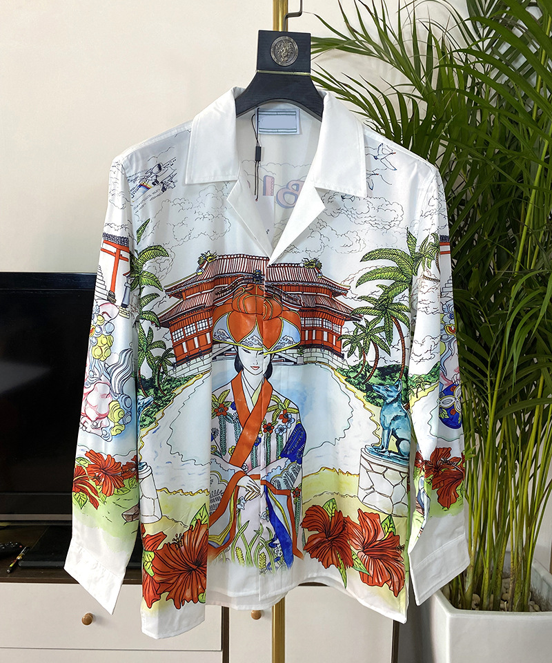 2023 Spring and Summer New Japanese and Korean Fashion Trend Foreign Trade Cross-border Digital Printing Men's Lapel Long Sleeve Shirt Cardigan
