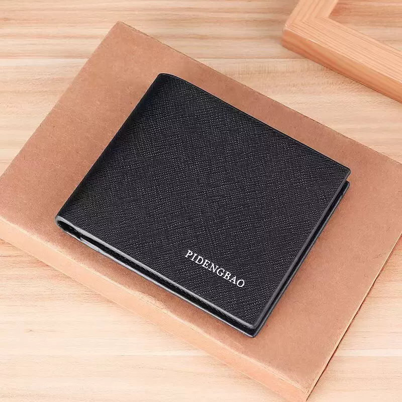 2025跨境新款男士钱包韩版多功能短款钱夹时尚十字纹多卡位零钱包