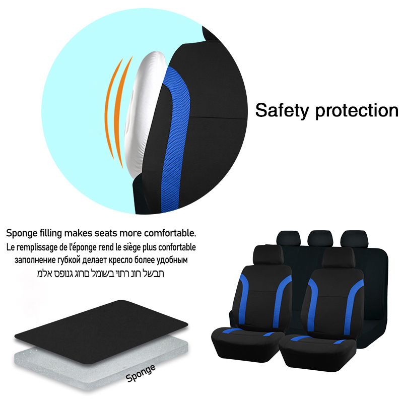 Universal car seat covers for driver and passenger seats, color-matched complete set, full coverage fabric seat cushions