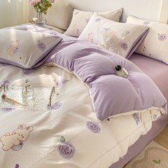 a類母嬰級四件套全棉床單被套裸睡水洗棉學生宿舍三件套床笠批發