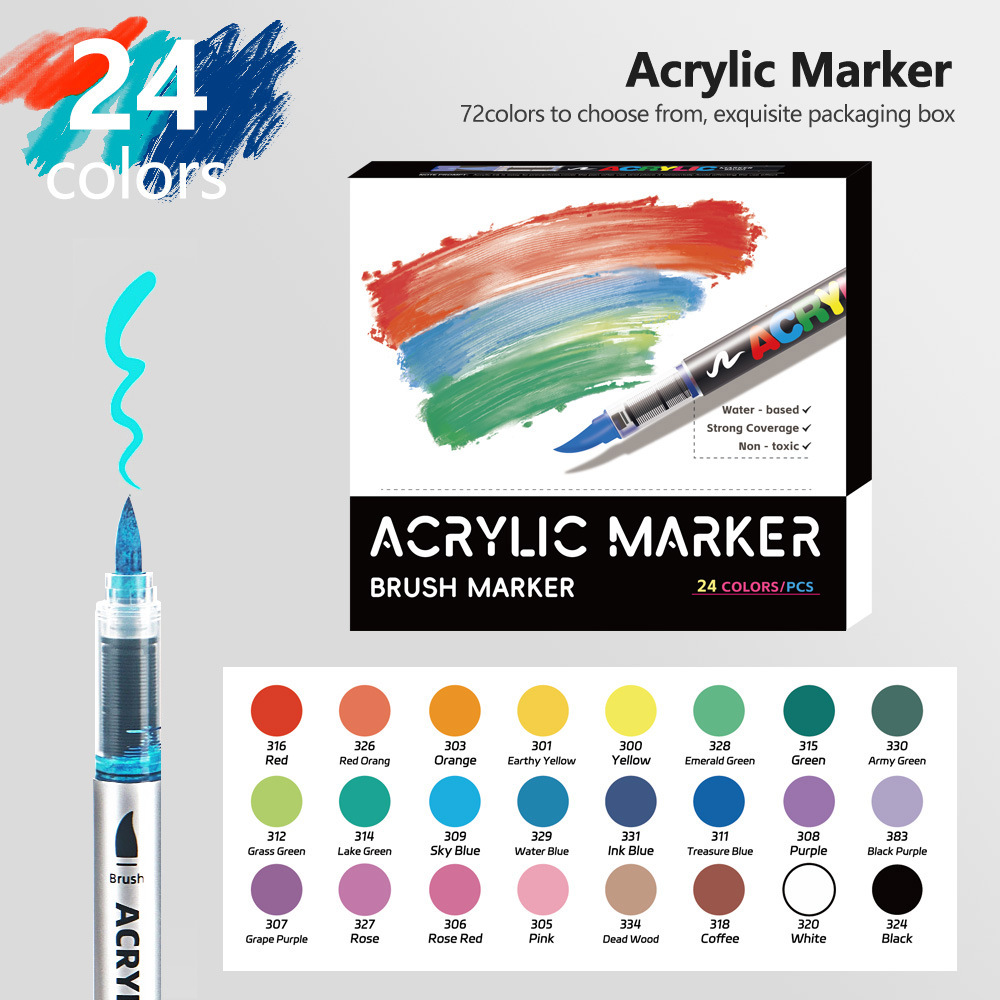 Pluma acrílica de líquido directo Cepillo de pintura de cabeza suave de 72 colores Pincel de graffiti de bricolaje de estudiante Pluma de punta suave Spot al por mayor