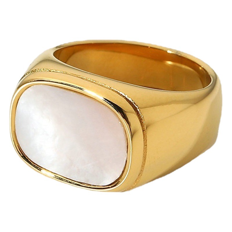 Anillo blanco rectangular transfronterizo europeo y americano 18k oro chapado al vacío anillo de bodas de acero inoxidable anillo de pareja