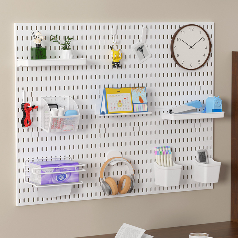 Perforated Board Wall Storage Display Rack, No-Drill DIY Hook Hanging Basket Bracket Accessory Combination Board