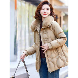 中年妈妈冬装羽绒棉服阔太太棉袄中老年冬季洋气加绒加厚棉衣外套