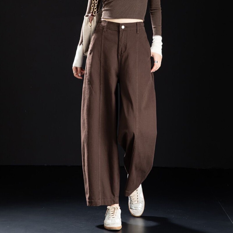 2025 New Autumn Coffee-Colored Pants Petite Scimitar Jeans Women's Loose Lazy Style Cropped Balloon Pants
