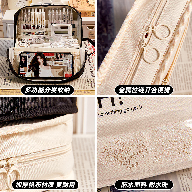 Estuche para lápices de lona de gran capacidad ins caja de papelería japonesa para niñas bolsa de papelería de alto valor bolsa de dolor multicapa caja de lápices