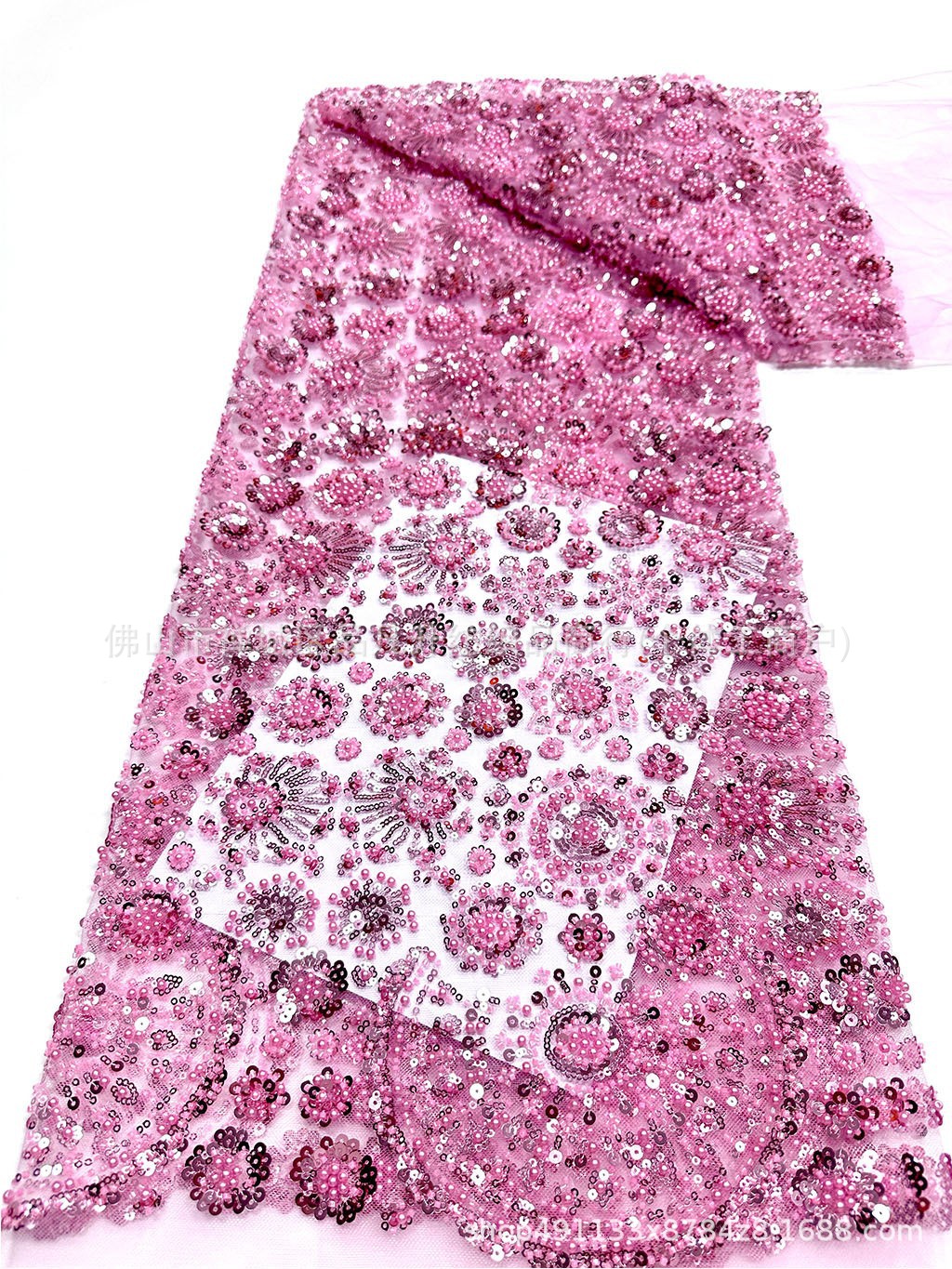 Redondo sol sequin clavado tela de malla de perlas vestido de boda de estilo nacional vestido de tela de banquete en stock