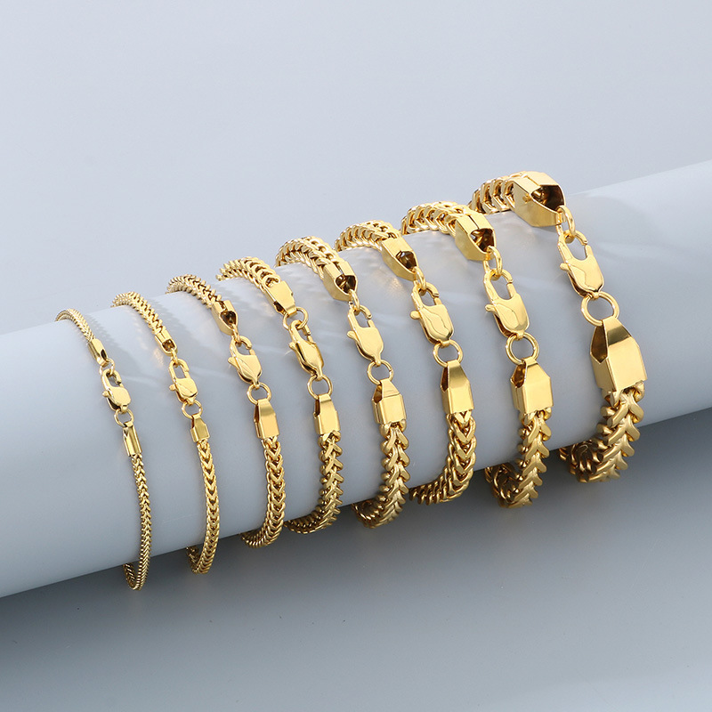 High-grade stainless steel front and back chain bracelet simple fashion vacuum plating keel chain Japanese buckle men's bracelet High-grade stainless steel front and back chain bracelet simple fashion vacuum plating keel chain Japanese buckle men's bracelet