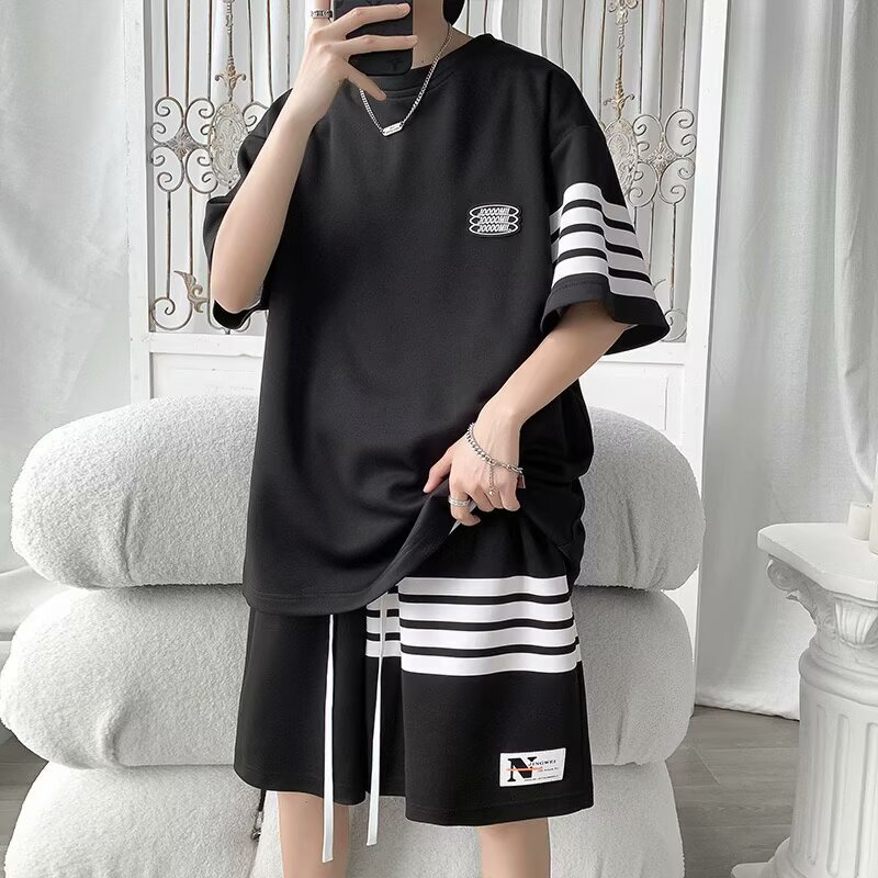 半袖Tシャツメンズ5点新作ユースツーピーススポーツスーツゆったりトレンドカジュアルショートパンツTシャツ|undefined