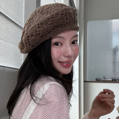 章若楠同款温柔风甜妹针织贝雷帽秋冬手工钩针休闲百搭韩系画家帽