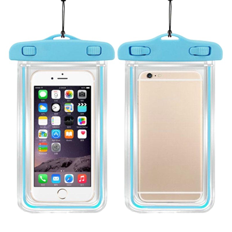 PVC luminoso teléfono móvil bolsa impermeable transparente fluorescente buceo caja del teléfono móvil pantalla táctil luminoso sellado natación bolsa impermeable