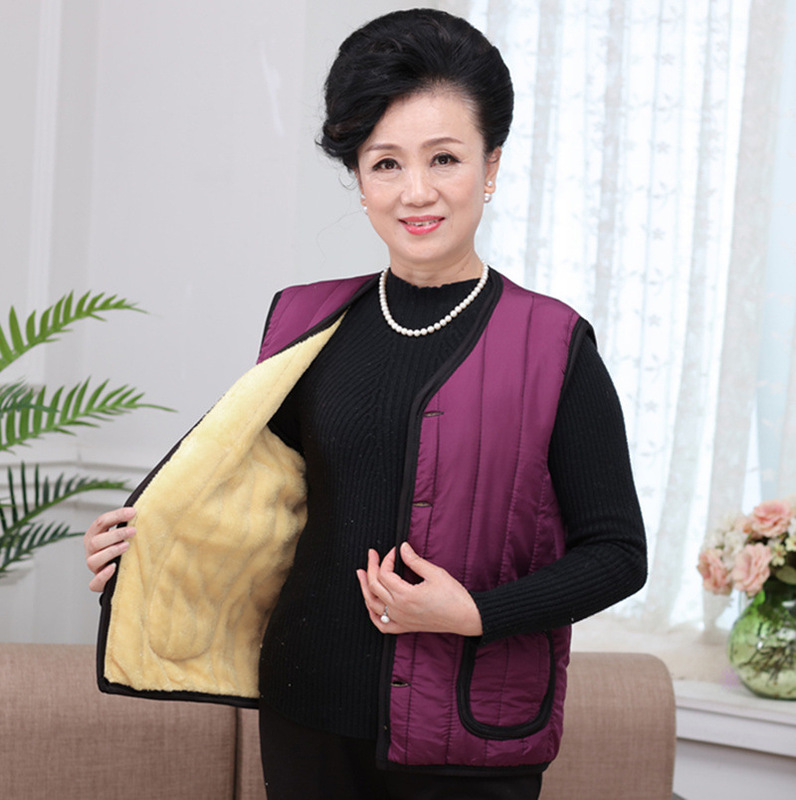 Autumn and Winter Middle-aged and Elderly Cotton Vest Women's Large Size Warm Vest Elderly Mother's Wear Fleece-lined Thickened Jacket