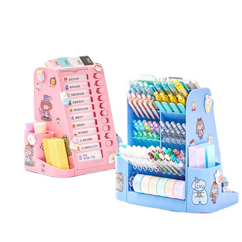 Cat Prince self-discipline pen holder student summer vacation schedule multi-functional storage box punch card two-in-one rotating pen holder