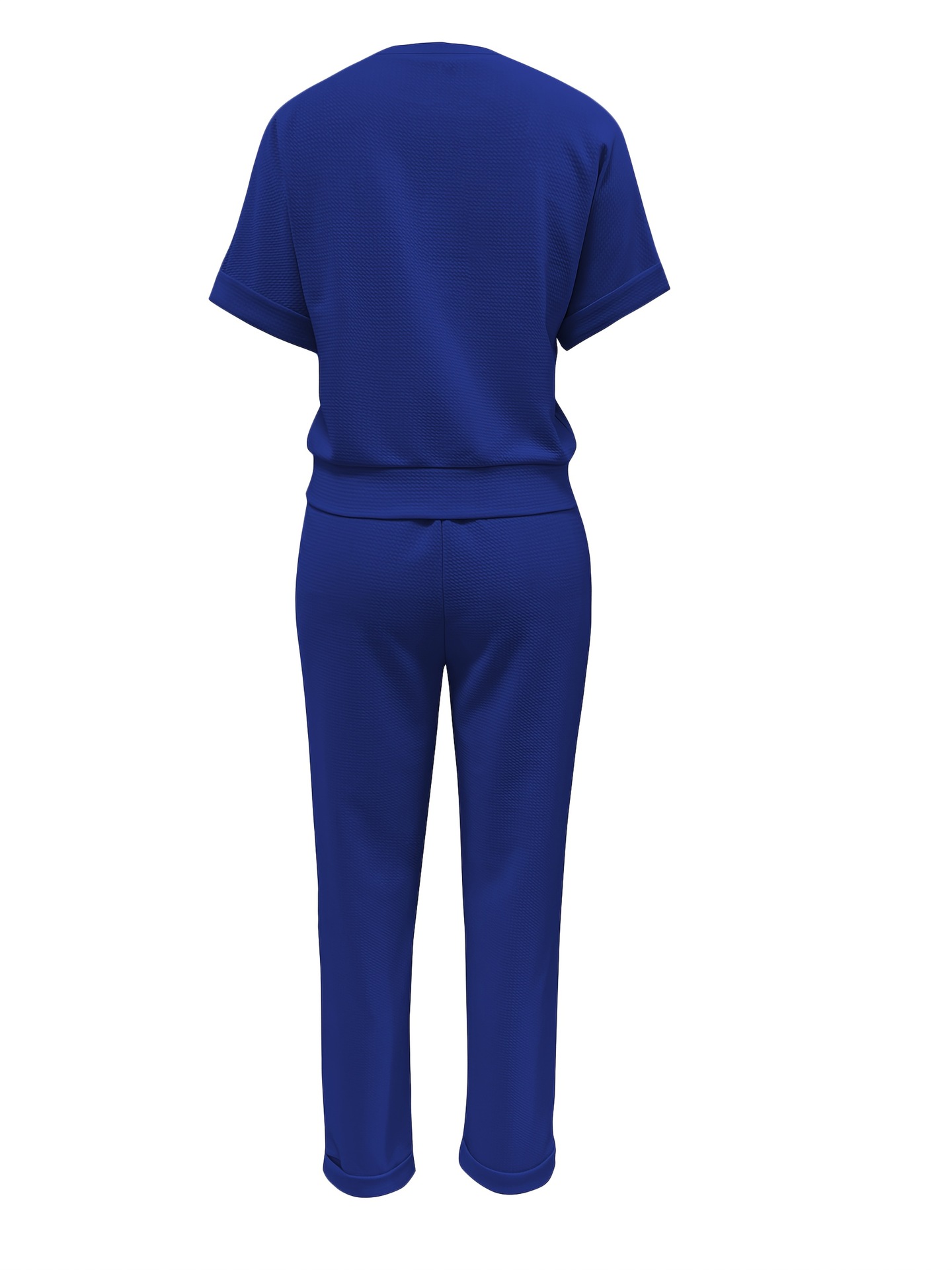 Spring Summer Women's Solid Color Sports Suit Casual Comfortable Style High Waisted Drawstring Top Versatile Short Sleeve_ecoleips.com