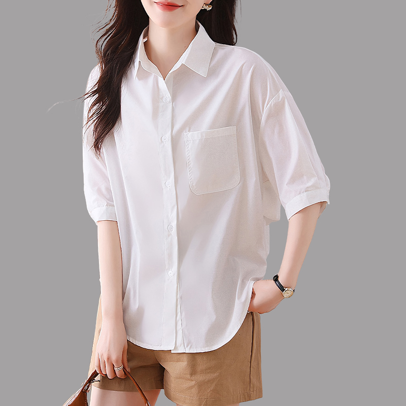 女士白色衬衫夏季2024新款法式时尚宽松大码气质休闲短袖薄款上衣