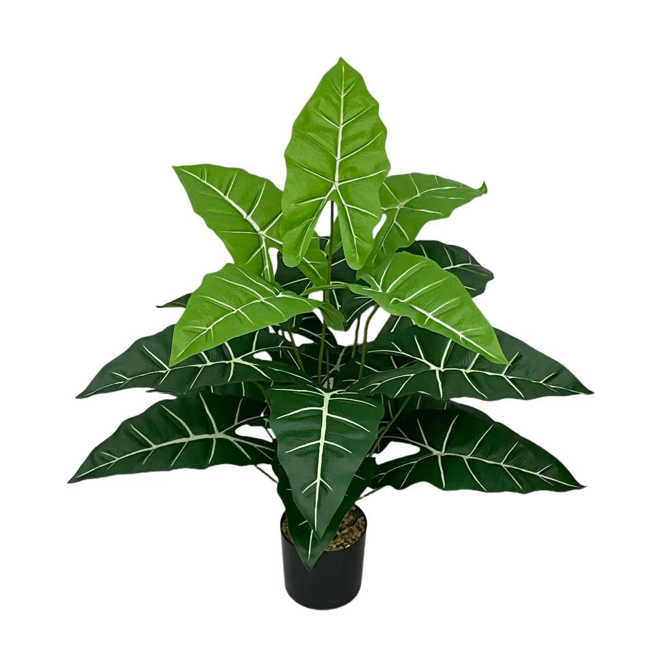 亚马逊跨境北欧仿真绿植条纹海芋叶婚庆节日装饰客厅家居摆设塑料