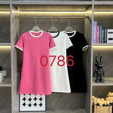 0786夏季新款中长款连衣裙撞色刺绣休闲款女款潮牌精品