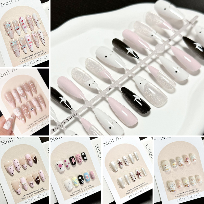 [30 Pieces with Different Designs] New Year's Nail Art Sweet and Cool Cute Girl Korean Style Bow French Cat Eye Manicure Department Store