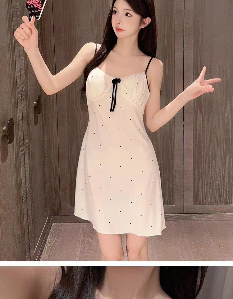 Cherry Print Floral Suspender Nightgown with Chest Pads, Thin Summer Sleep Dress — detail image 18